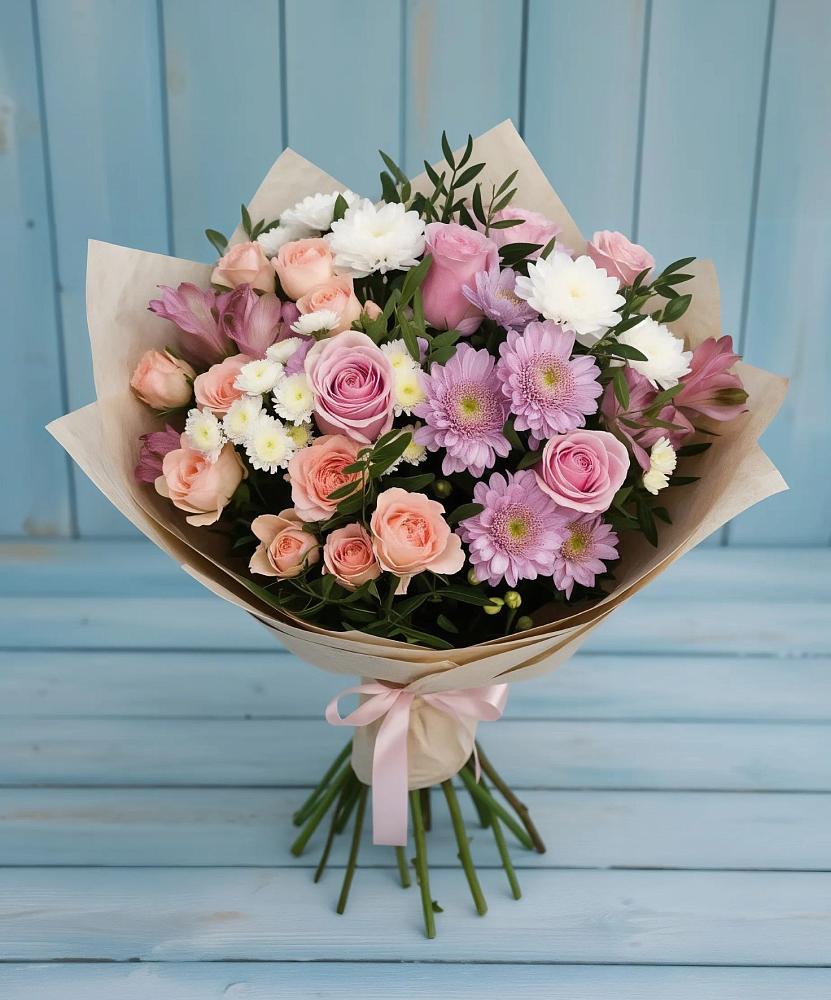Букет цветов из: Хризантемы, Розы и Альстромерии в Чернянке