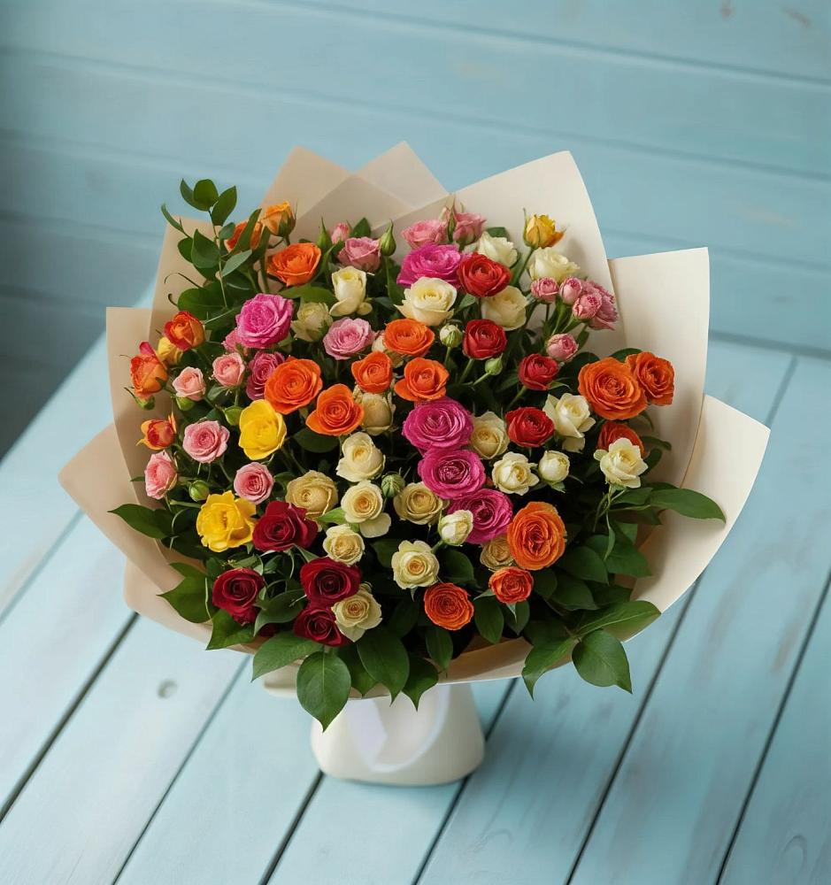 Букет Микс из разноцветных кустовых роз в Чернянке