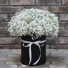 Цветочная композиция из Гипсофила в шляпной коробке в Чернянке