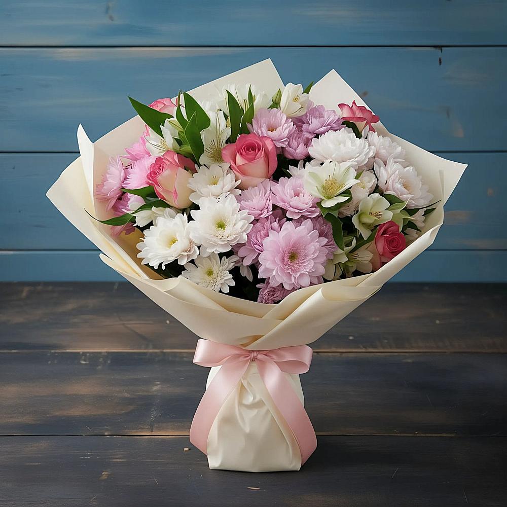 Букет цветов из: Хризантемы, Альстромерии и Розы в Чернянке